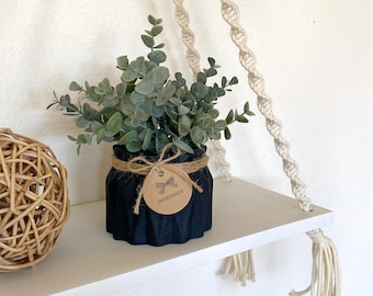 Faux Eucalyptus Plant in Handmade Concrete Pot - Artificial Plant - Rustic, Farmhouse, Boho Decor Fake Plant