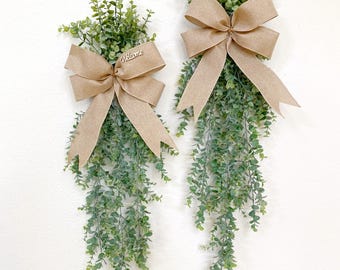 Eucalyptus Door Swag - Faux Front Door or Wall Swag, Double Door Wreath, Farmhouse Swag, Window Swag, Door Hanger