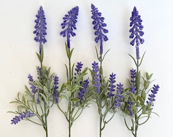 4 Small Lavender Stems - Artificial Greenery, Faux Lavender Branches - Artificial Flowers -  Centerpieces Bouquets, Wedding Floral