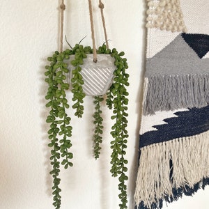 Faux Donkey Tail Succulent Plant in Concrete Pot with Jute Twine -  Hanging Faux Plant - Boho Decor Artificial Plant