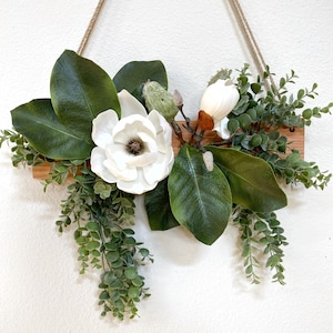 Artificial Wall Art  - Magnolia and Eucalyptus Arrangement for Wall - Greenery Flower Wall - Boho Wall Art - Hanging Plant
