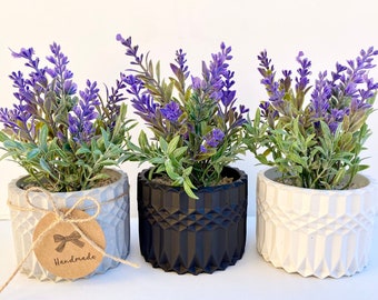 Artificial Lavender Plant in Handmade Concrete Pot - Faux Lavender - Floating Shelve Decor, Kitchen Counter Deco, Rustic Deco