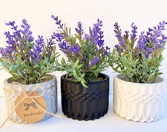 Künstliche Lavendelpflanze im handgemachten Betontopf - künstliche Lavendel - schwebende Regaldekoration, Küchentheken-Deko, rustikale Deko