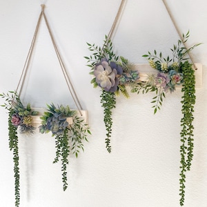 Succulent Wall Arrangement Faux  - Hanging Artificial Succulent Triangle - Succulent Wall Art
