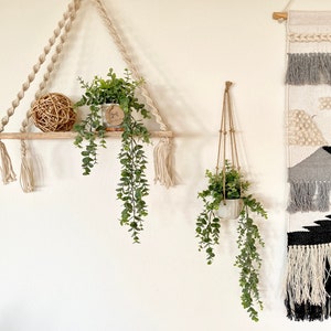 Hanging Faux Eucalyptus Plant in Handmade Concrete Pot - with Jute Twine or as Floating Shelve Decor -  Farmhouse, Boho Decor