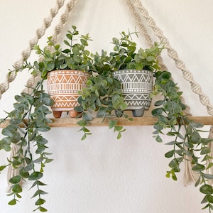Artificial Eucalyptus Hanging Plant in textured Ceramic Pot - Faux Eucalyptus - Floating Shelve, Boho Decor Fake Plants