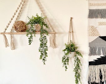 Hanging Faux Eucalyptus Plant in Handmade Concrete Pot - with Jute Twine or as Floating Shelve Decor -  Farmhouse, Boho Decor