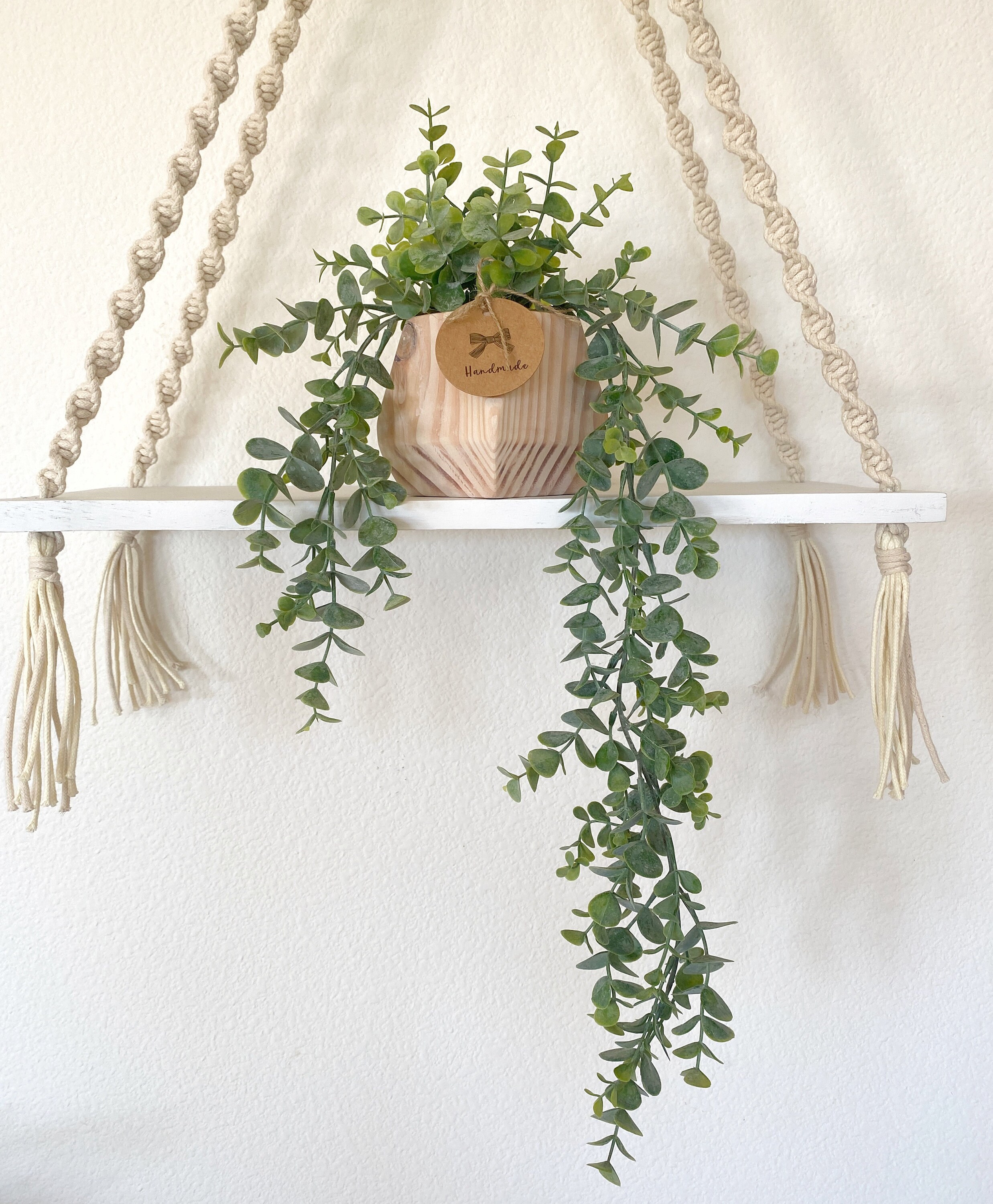 Hngende Faux Bambus oder Eukalyptus-Pflanze in handgefertigtem Holztopf -  Schwimmendes Regaldekor - Boho-Dekor - Hochwertige Kunstpflanze - Etsy.de