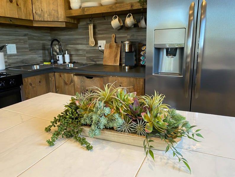 Succulent Table Arrangement in Wooden Tray - Real Touch Succulent ...