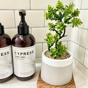 Artificial Bonsai Plant in a Handmade Concrete Pot with Wood Tray - Floating Shelf Decor, Kitchen Counter Deco, RV Decoration Fake Plant White