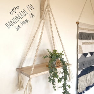 Macrame Wood Shelf - Handmade - Hanging Floating Shelf - Boho Hanging Shelf