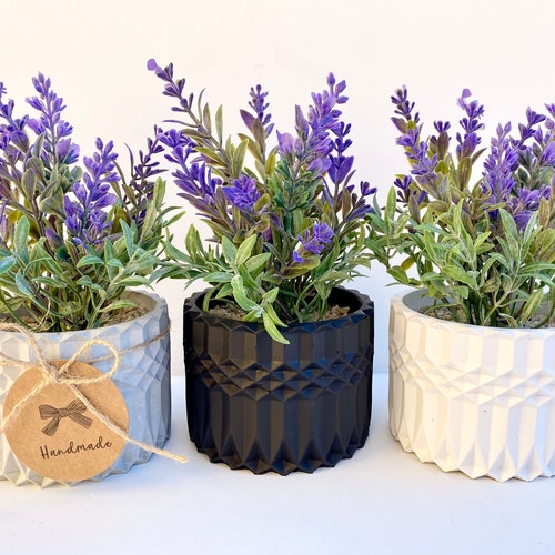 Artificial Lavender Plant in Handmade Concrete Pot Faux Etsy