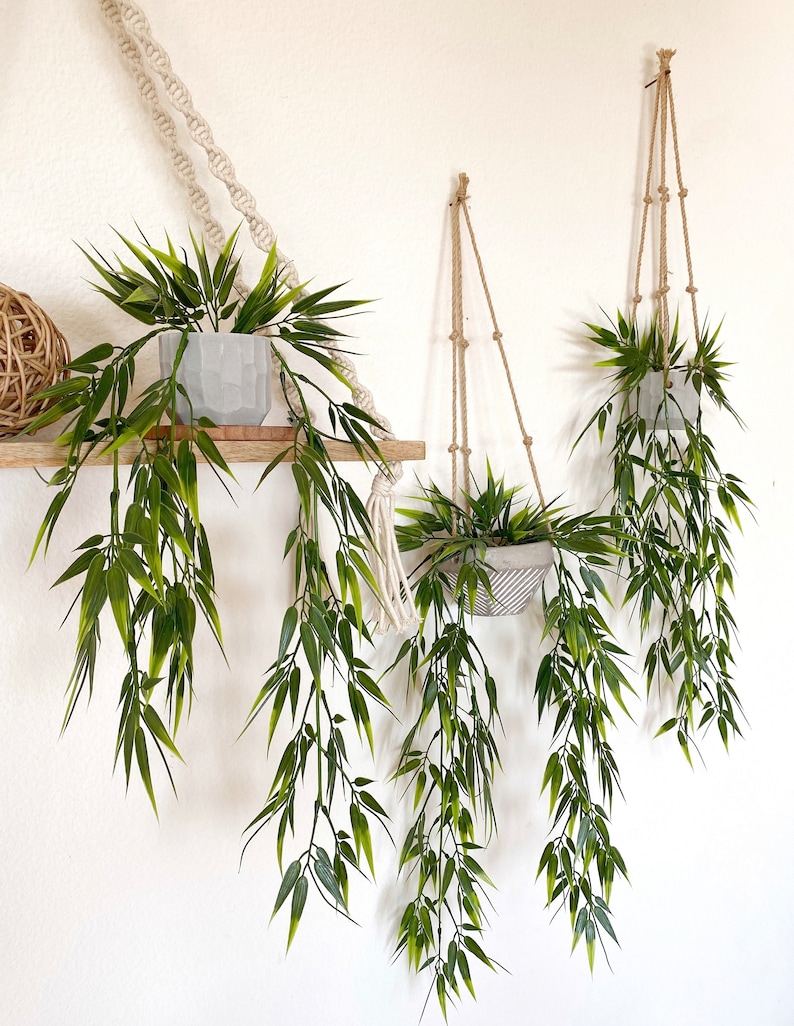 Hanging Faux Bamboo Plant in Handmade Concrete Pot With Jute Etsy