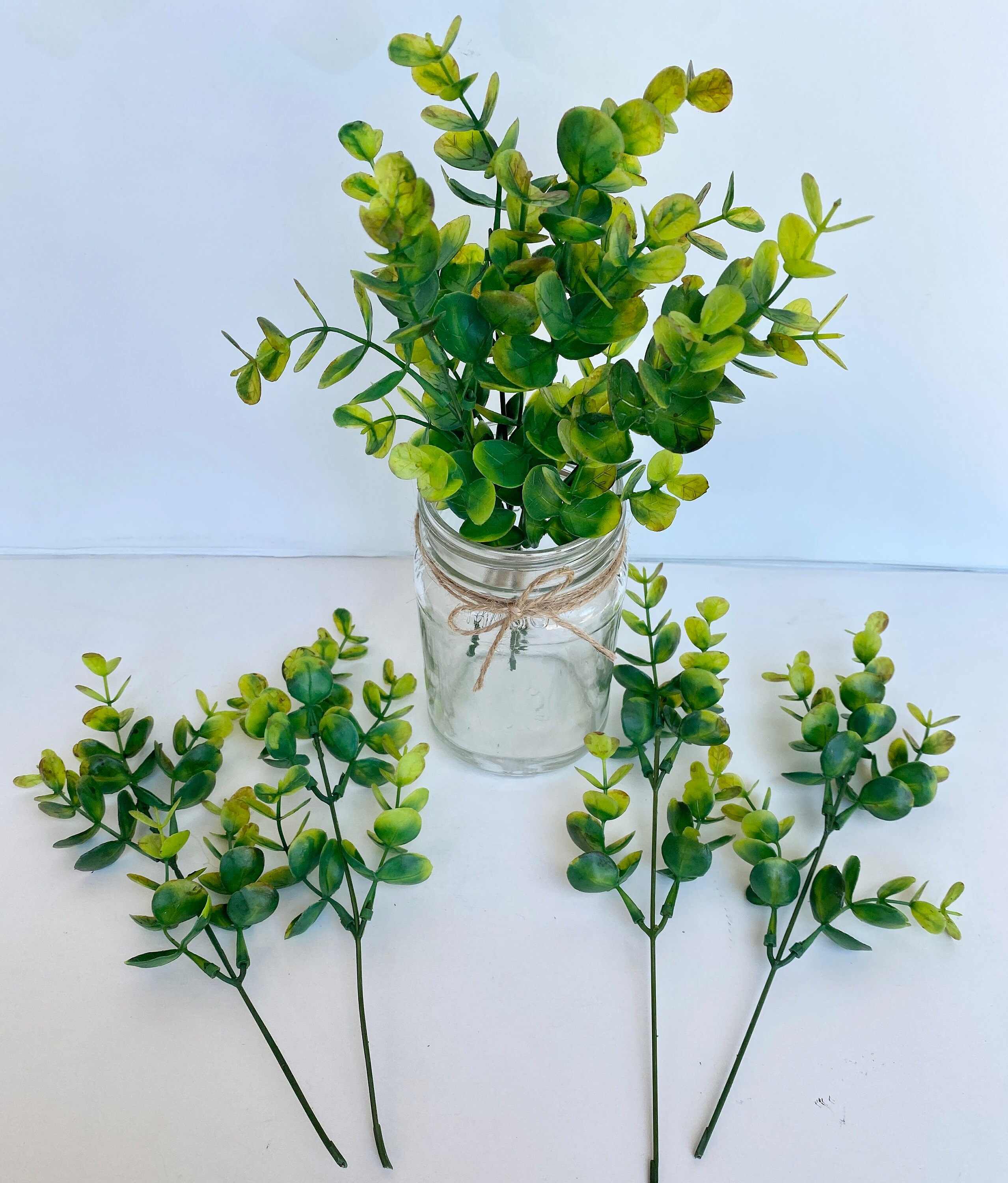4 Small Eucalyptus Stems Bright Green Artificial Greenery Etsy