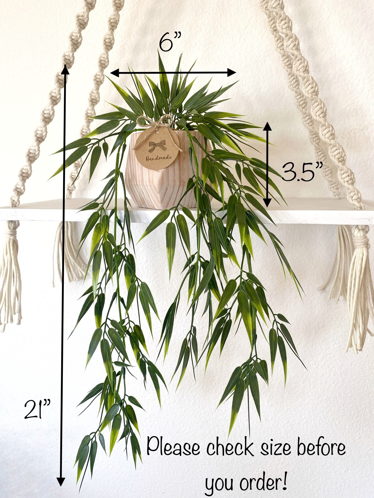 Hngende Faux Bambus oder Eukalyptus-Pflanze in handgefertigtem Holztopf -  Schwimmendes Regaldekor - Boho-Dekor - Hochwertige Kunstpflanze - Etsy.de