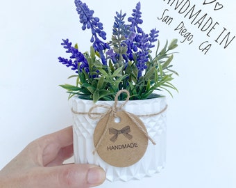 Faux Lavender Plant in Handmade Concrete Pot - Artificial Flowers - Floating Shelve Decor, Small Space Decor,