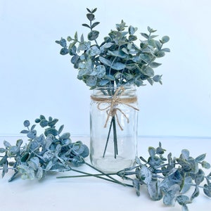 3 Small Eucalyptus Stems - Artificial Greenery, Gray/Blue - Faux Branches - Centerpieces Bouquets, Farmhouse, Boho Fake Plants