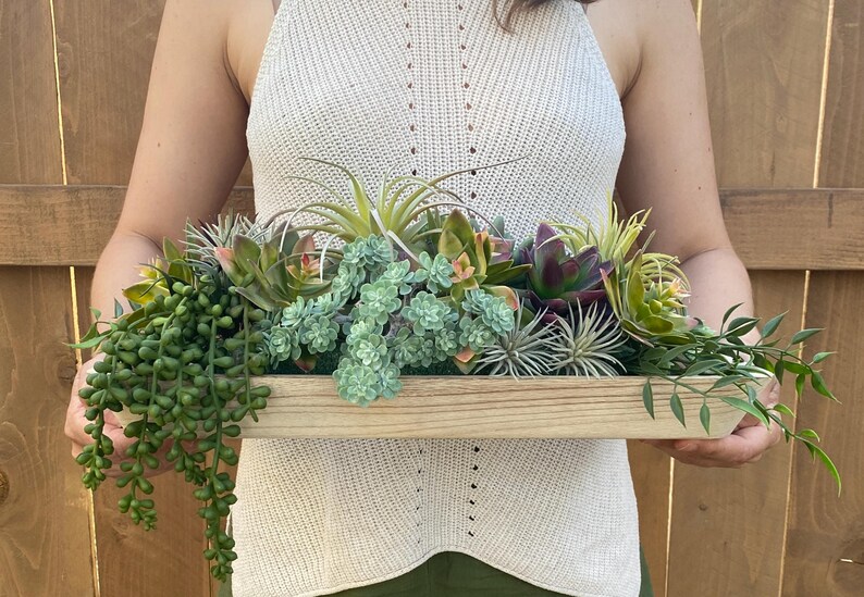 Succulent Table Arrangement in Wooden Tray - Real Touch Succulent ...