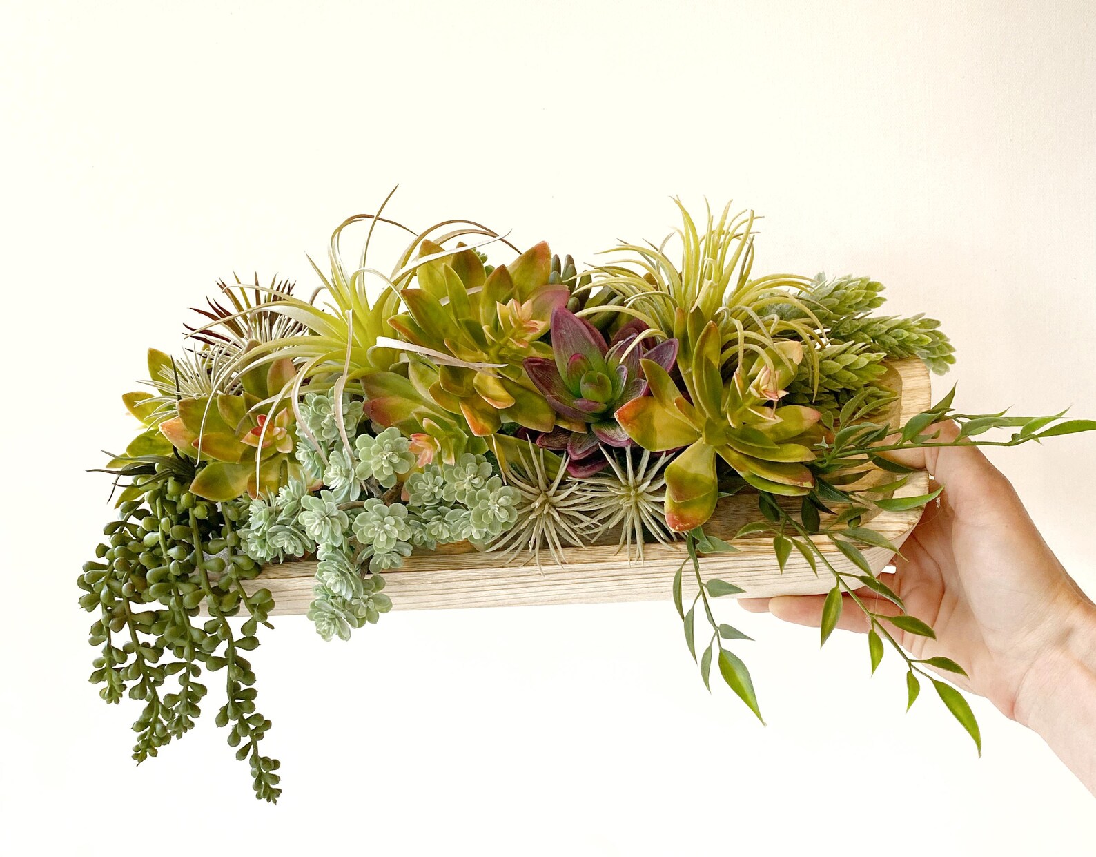 Succulent Table Arrangement in Wooden Tray - Real Touch Succulent ...