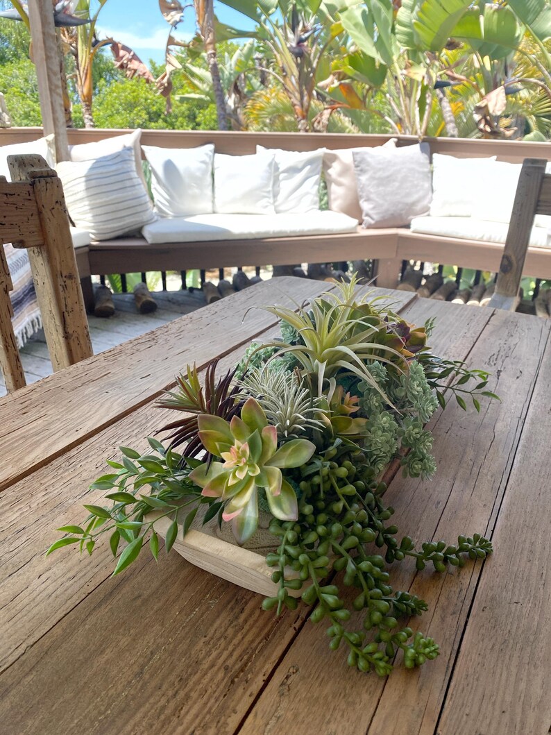 Succulent Table Arrangement in Wooden Tray - Real Touch Succulent ...