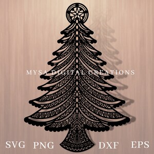Christmas Tree SVG Cut File | Intricate Christmas Tree SVG Files | Zentangle Christmas Tree | Instant Digital Download