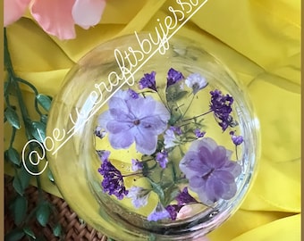 Pressed Flower Stemless Wine Glass~ real flowers~ handmade gift