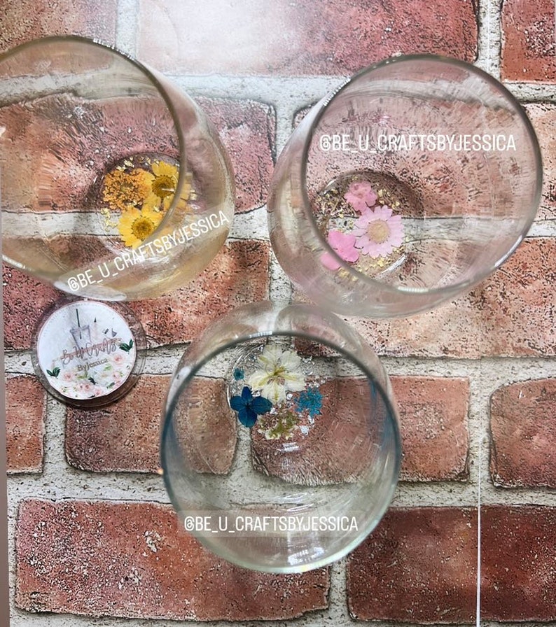 Stemless Pressed Flower Wine Glass Wine Glass gift Wrapped Etsy