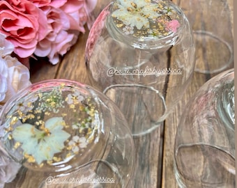 Wine Glass|Four Count Set|Stemless pressed flower Wine Glasses|Wine Glass Set|Gift wrapped Gifts|flower wine glass|wine glasses|flower cups