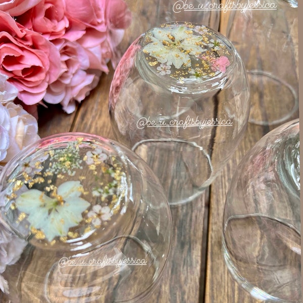 Wine Glass|Four Count Set|Stemless pressed flower Wine Glasses|Wine Glass Set|Gift wrapped Gifts|flower wine glass|wine glasses|flower cups