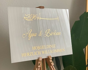 Willkommensschild / Empfangstafel für Verlobung / Henna / Hochzeit. besondere Anlässe personalisiert 40x60cm oder 50x70cm