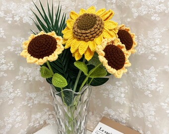Crochet Double Layer Sunflower, Knitted Sunflower Bouquet. Crochet Sunflower for Home Decor, Birthday Gift, Mother's Day Gift