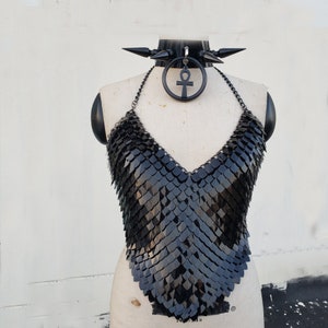 Dragon  Scalemail Halter Top, Chainmail Top Armor,  Chainmaille Halter,Burning Man Cosplay,Gothic Clothing