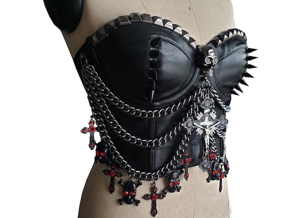 Halloween Costumes,gothic Spiked Skull Leather Bustier Top,women
