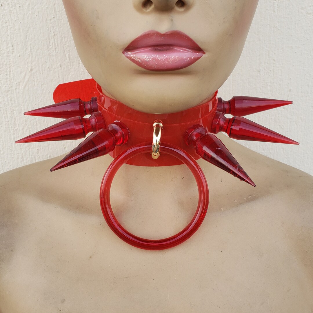 Pvc Choker Handmade Extreme Spike Red PVC Choker Collar ,gothic, Punk ,alternative ...