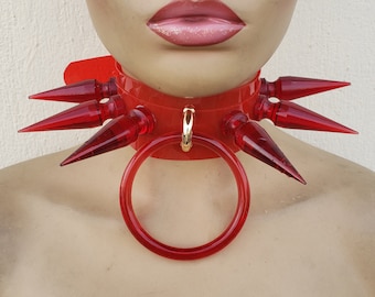 Handmade Extreme Spike Red PVC Choker Collar ,Gothic, Punk ,Alternative ,Goth,Rave Choker