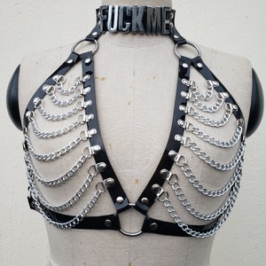 Personalized Name Harness Gift,Fuck me Harness, PVC Harness, Gothic Harness, Chest Harness,Chain Harness,Bikini Harness image 2