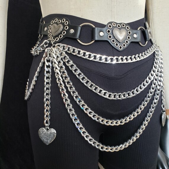 Black and Silver Heart Pendant Belt Silver Hammered Heart - Black Italian Leather Silver Heart  main image 3