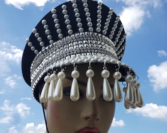 Pearl Party Hat,Captain Hat,Military hat,Burning Man Hat,Festival Hat,Halloween Costume Hat