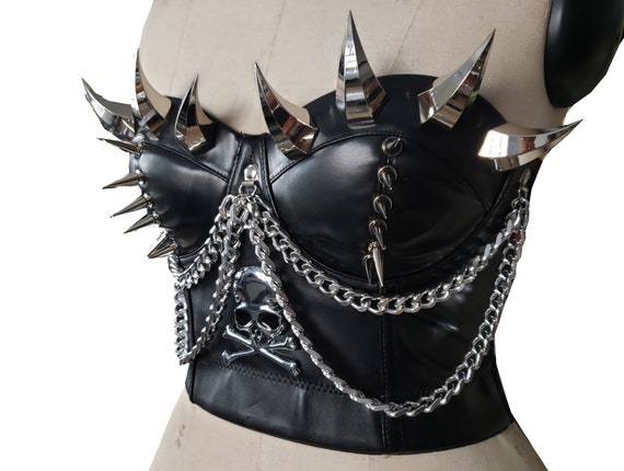 Halloween Costumes,gothic Spiked PU Leather Bustier,women Faux