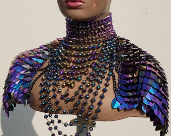 Iridescent Rainbow Scalemail Chainmail Harness Shoulder Pauldrons Pieces Scalemaille Armor Alternative Clothing