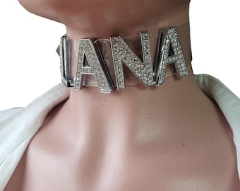 Custom Rhinestone Name Choker: Personalized PVC Collar