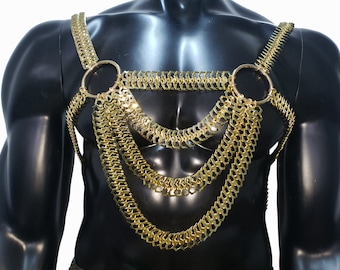 Gold Chainmail Chest Harness: Rave Burning Man Costume
