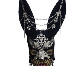Masker zwart konijn, masker rave, masker fetish konijn, sexy maskerade, halloweenmasker, muzikaal fetivalmasker Burning Man, masker carnaval