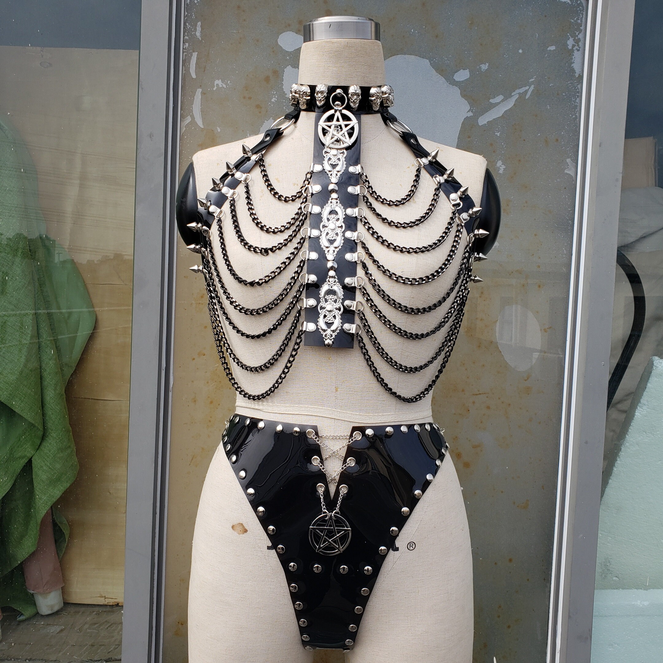 Chest Chain Harness , PVC Harness With Skull Choker