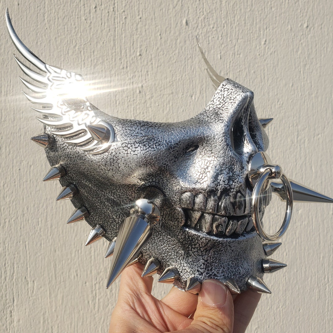 個人装備 Blood-sucking spiked mask Gothic Skull Mask,cyber Goth Spike Studded Mask,gothic