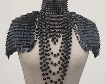 Black Scalemail Chainmail Harness Shoulder Pauldrons Pieces Scalemaille Armour Alternative Clothing