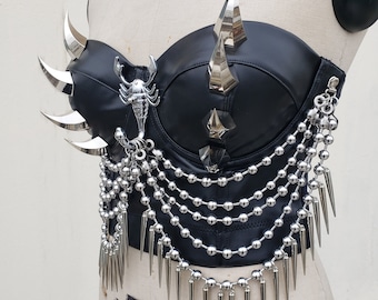 Plus Size Spiked Studded Corset Top: Gothic Punk Burning Man Costume