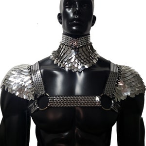 Mirror Silver Scalemail Men Armor Chest Harness,Gay Outfit, LGBT Pride,  Gay Harness ,Burning Man Outfits Costume,Circuit Party Harness