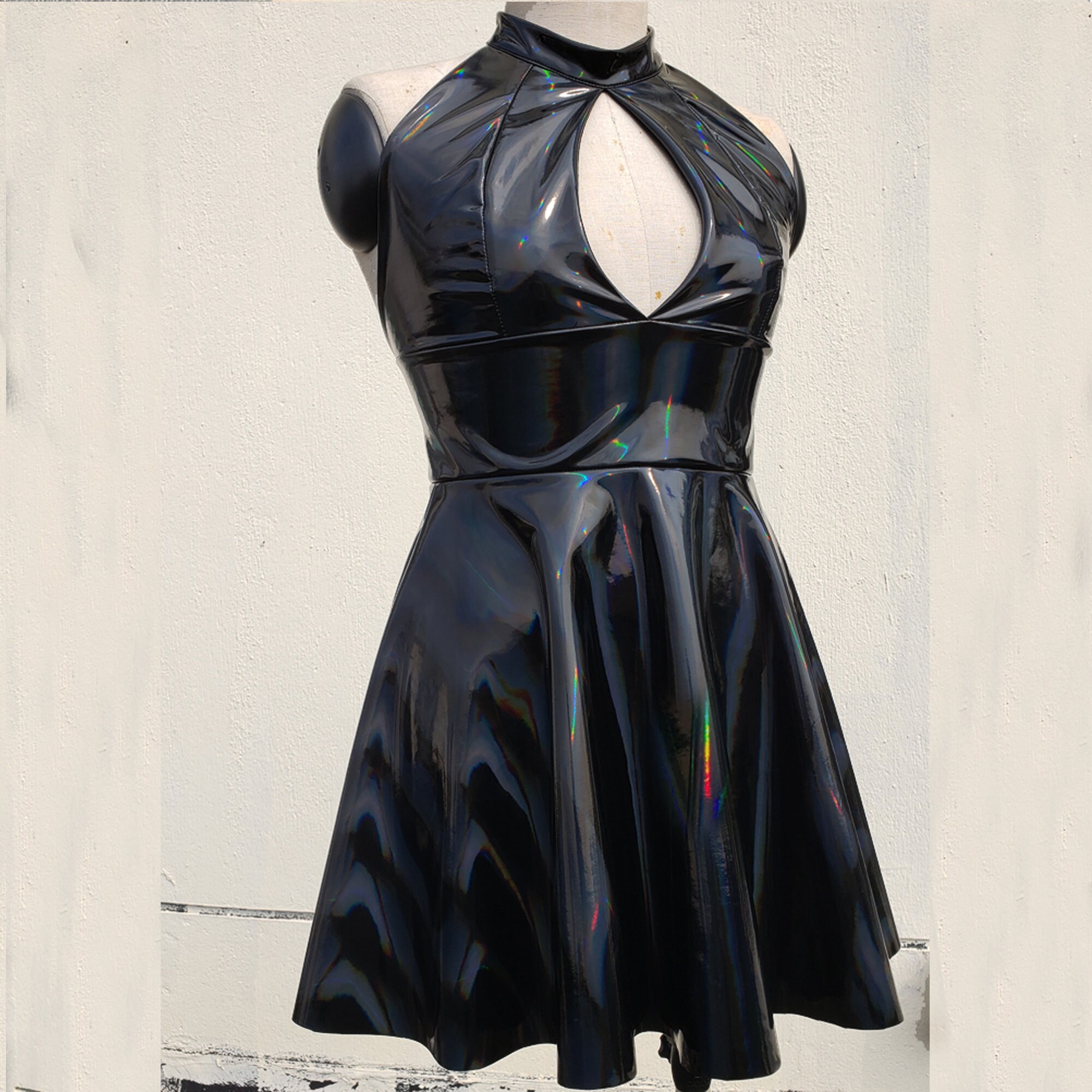 Gothic Dressholographic Black Gloss Stretch PVC Vinyl Flare - Etsy