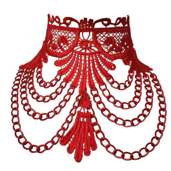 Gargantilla gótica, gargantilla gótica, gargantilla vampiro, gargantilla de encaje rojo, joyería hecha a mano para mujeres navidad